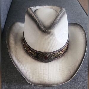 Western Style White Cowgirl Hat with Embellished Band